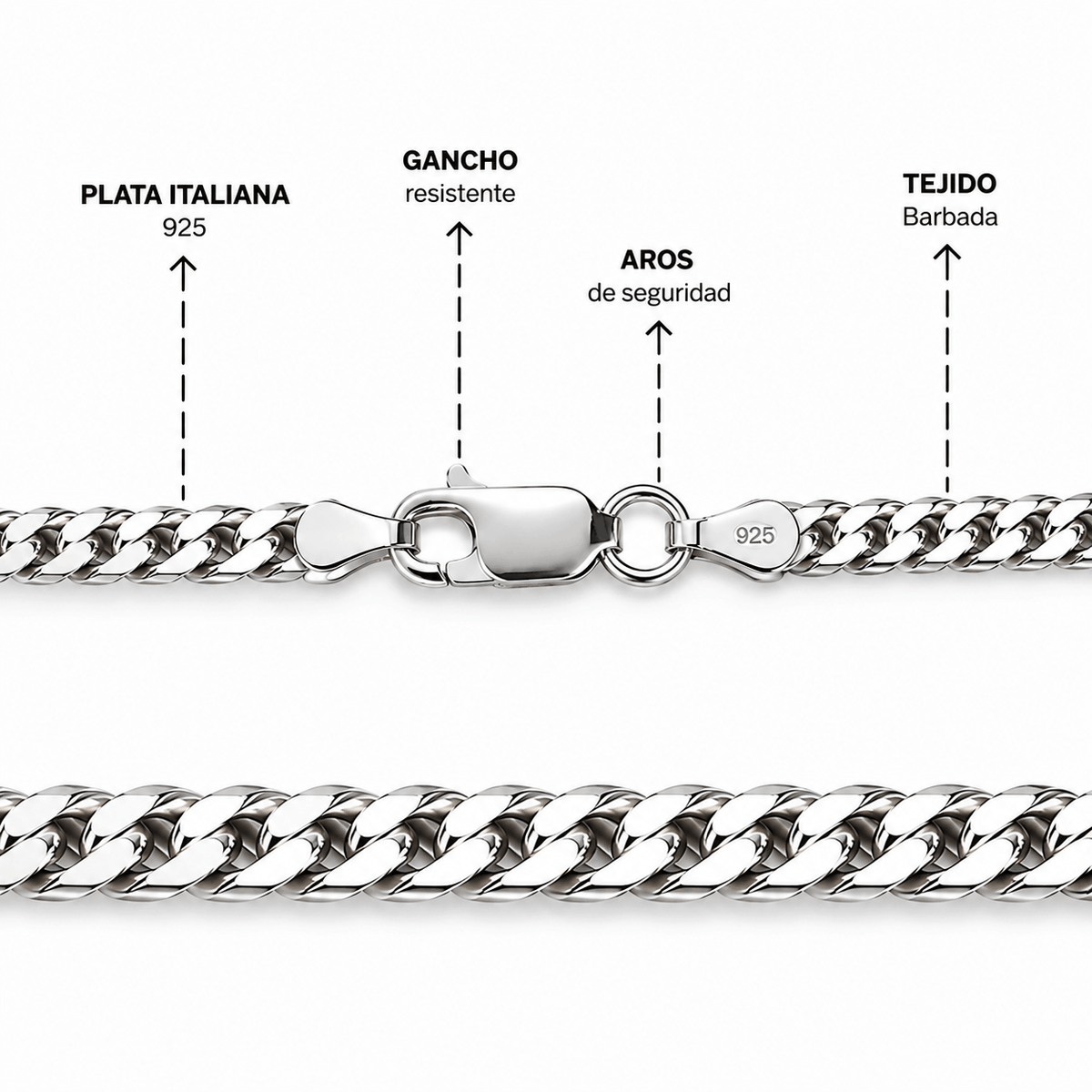 Cadena Barbada | Plata Italiana | 15,2 gr.